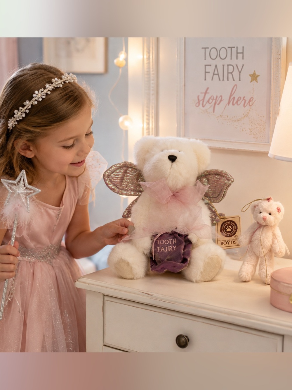 Boyds Bears Plush Tooth Fairy Bear w/ Wings & Mini Bear Ornament Vintage 2001